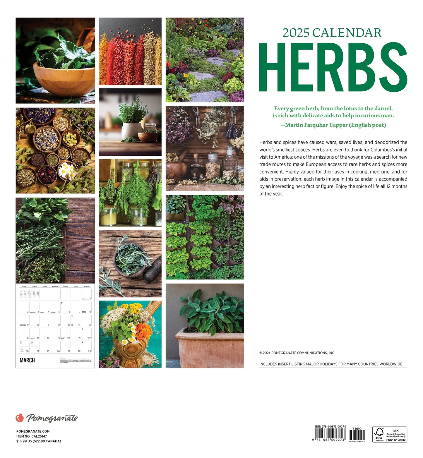 Herbs 2025 Wall Calendar