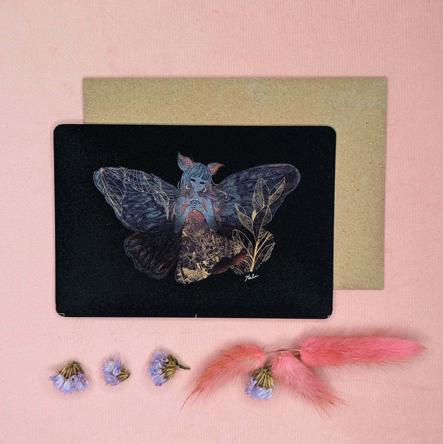 "Moth Girl" Postcard by Kalin Lin