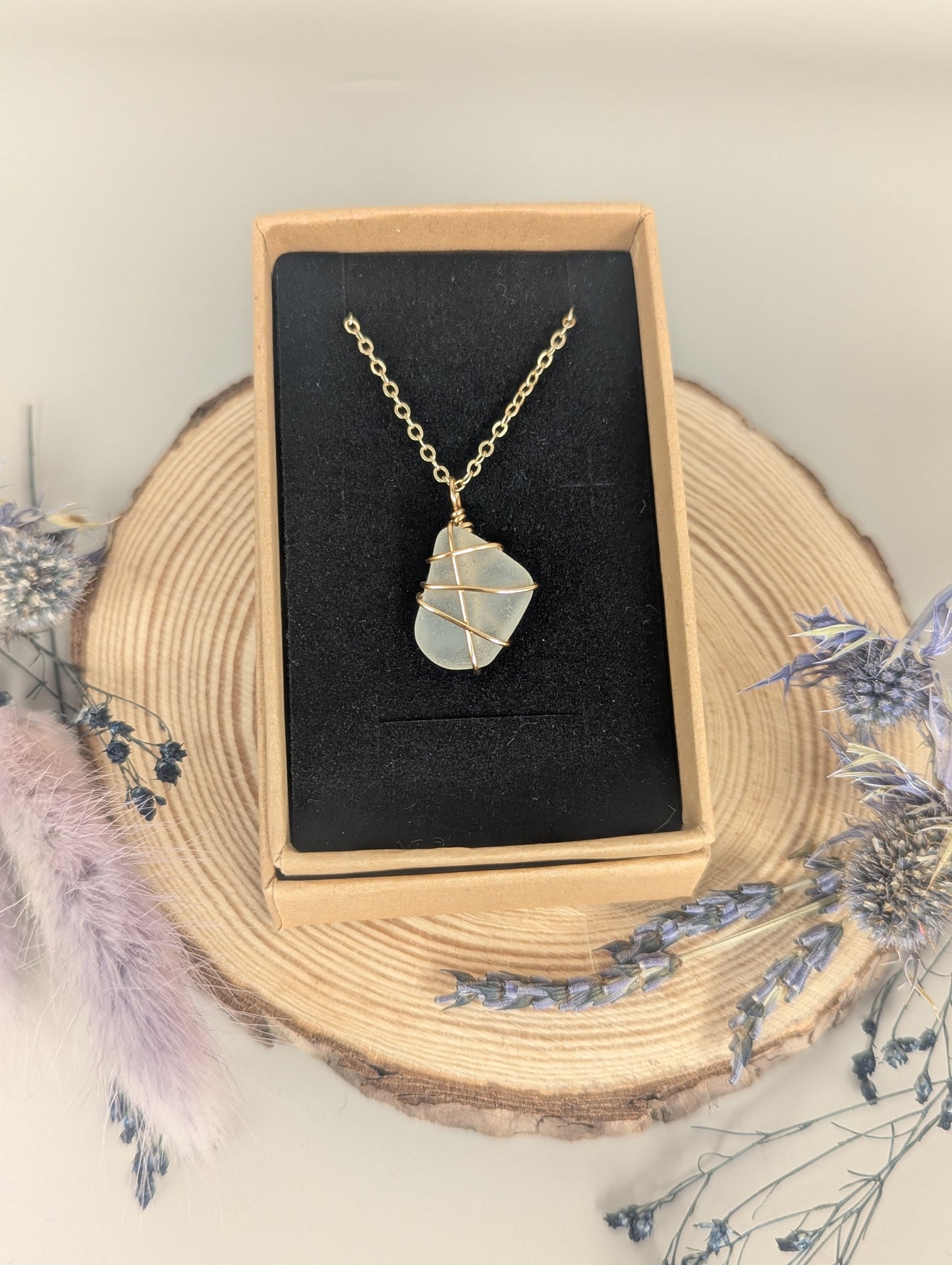 Gold Wire-wrapped Sea Glass Necklace by Timely Treasures