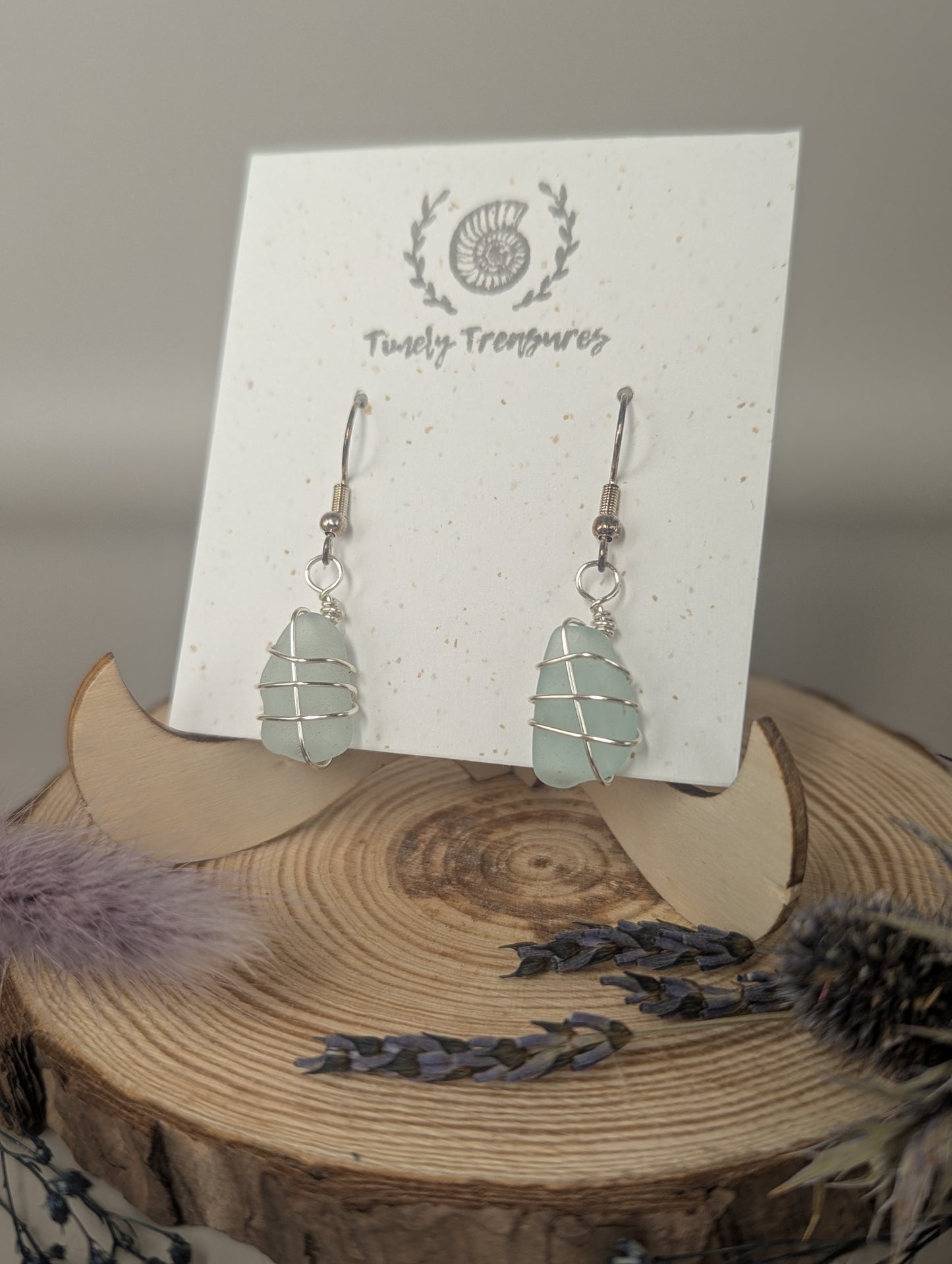 Silver Wire-wrapped Sea Glass Drop Earrings by Timely Treasures