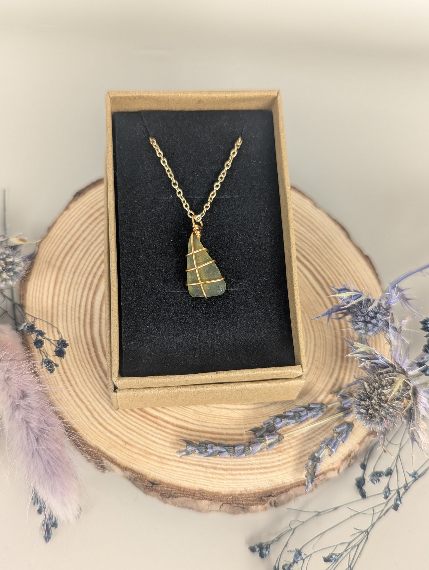 Gold Wire-wrapped Sea Glass Necklace by Timely Treasures