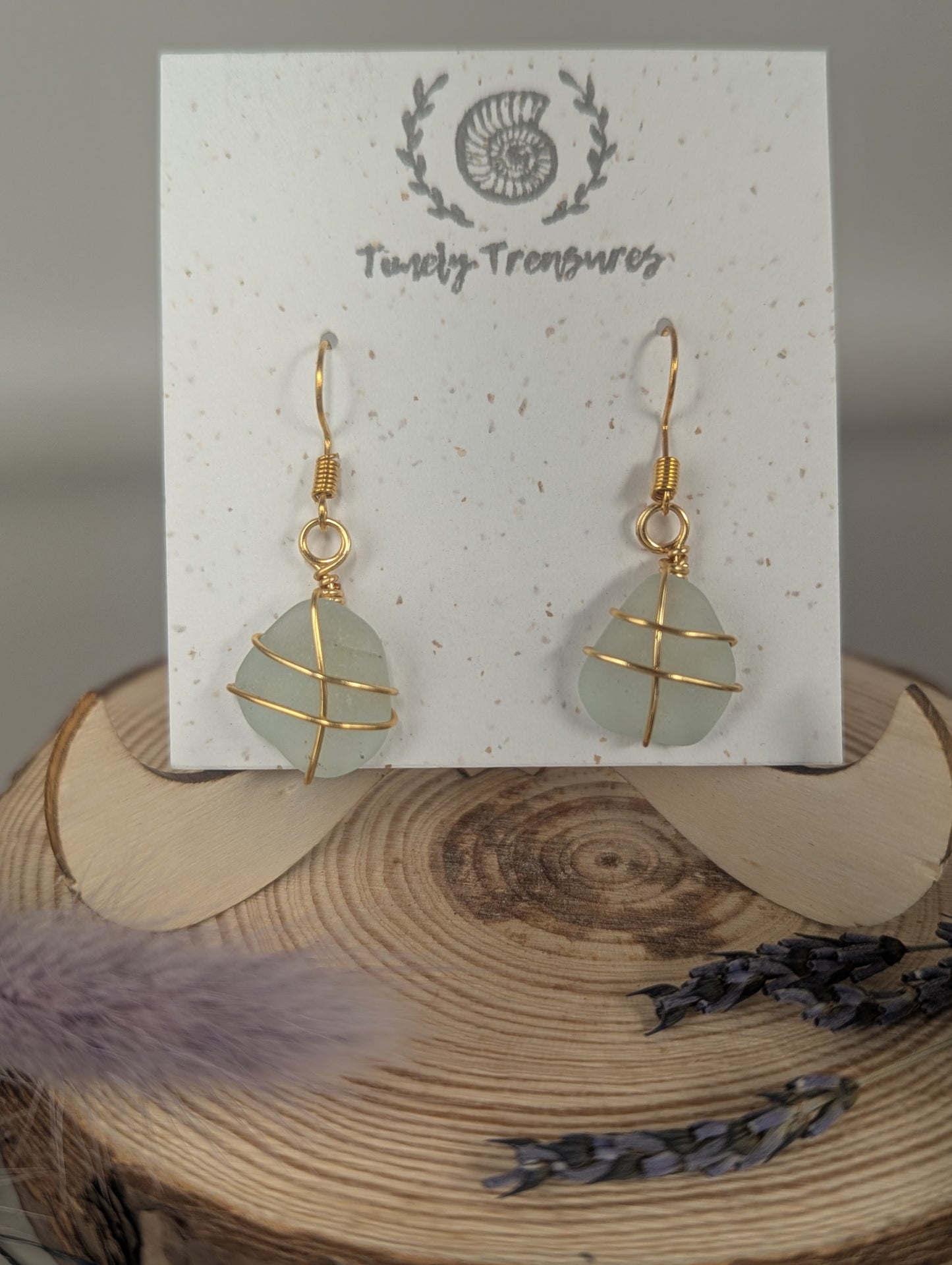 Gold Wire-Wrapped Sea Glass Drop Earrings by Timely Treasures