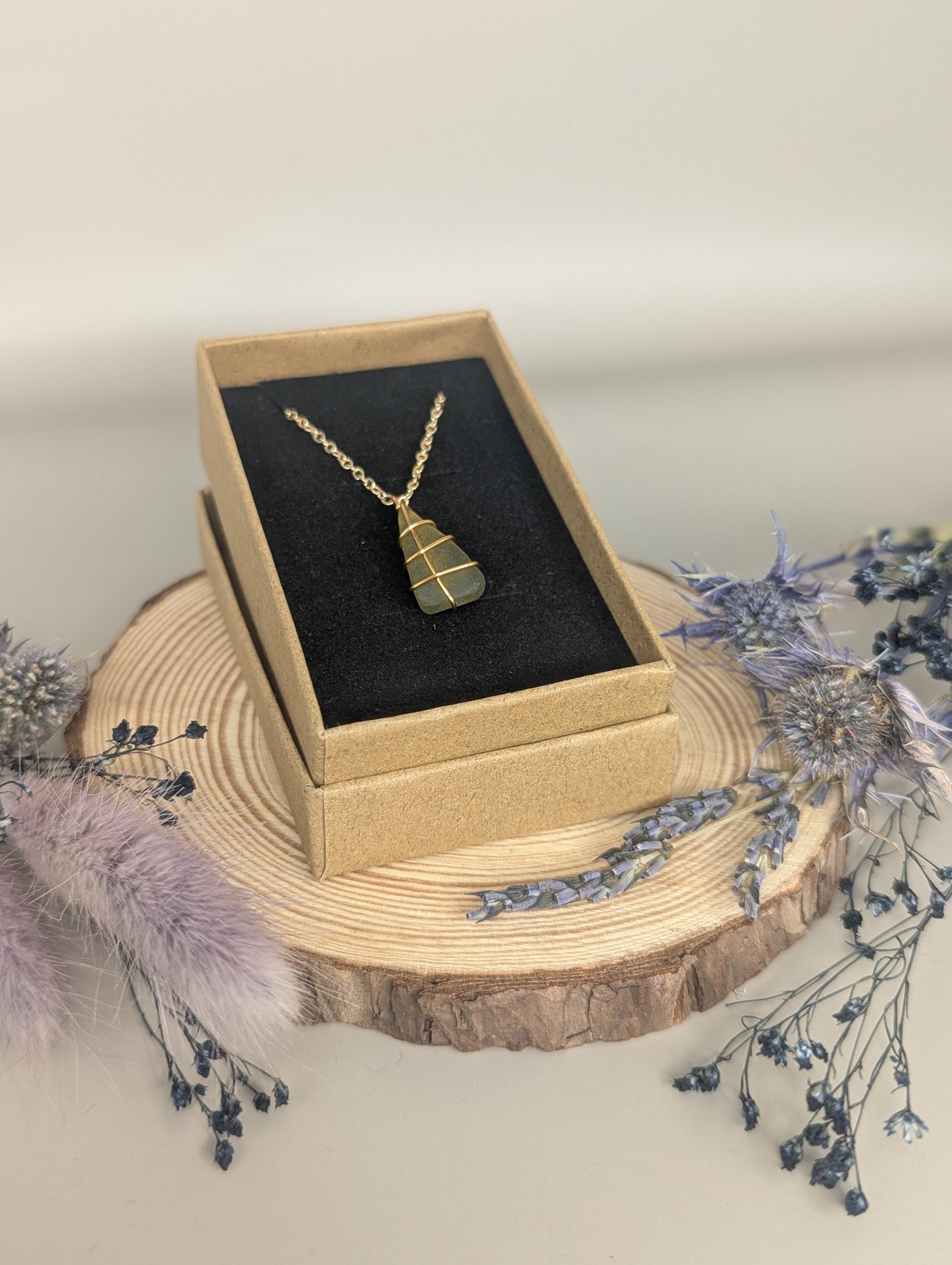 Gold Wire-wrapped Sea Glass Necklace by Timely Treasures