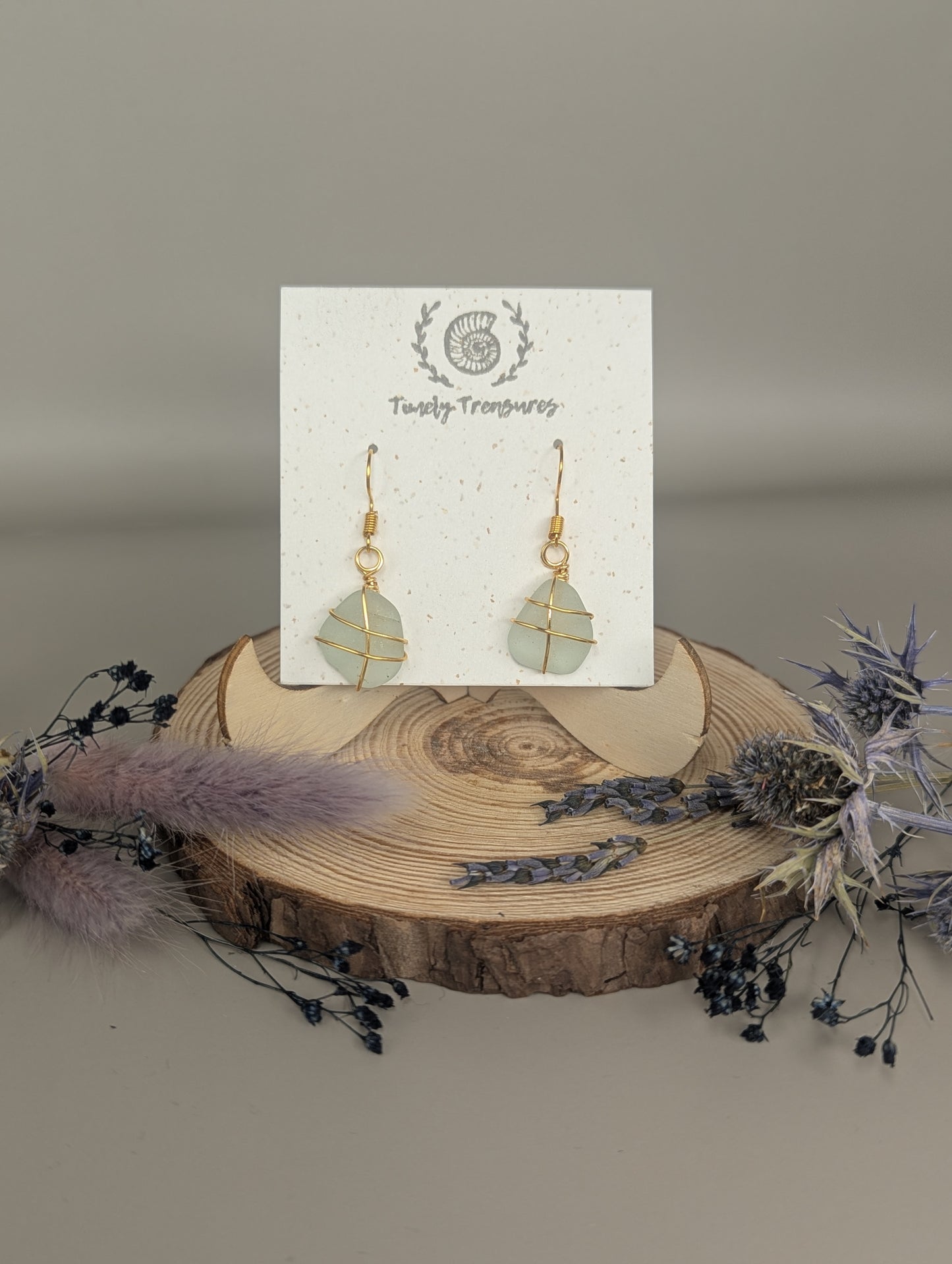 Gold Wire-Wrapped Sea Glass Drop Earrings by Timely Treasures