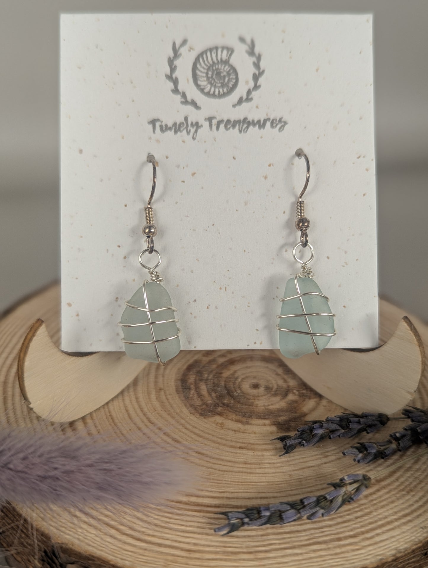 Silver Wire-wrapped Sea Glass Drop Earrings by Timely Treasures