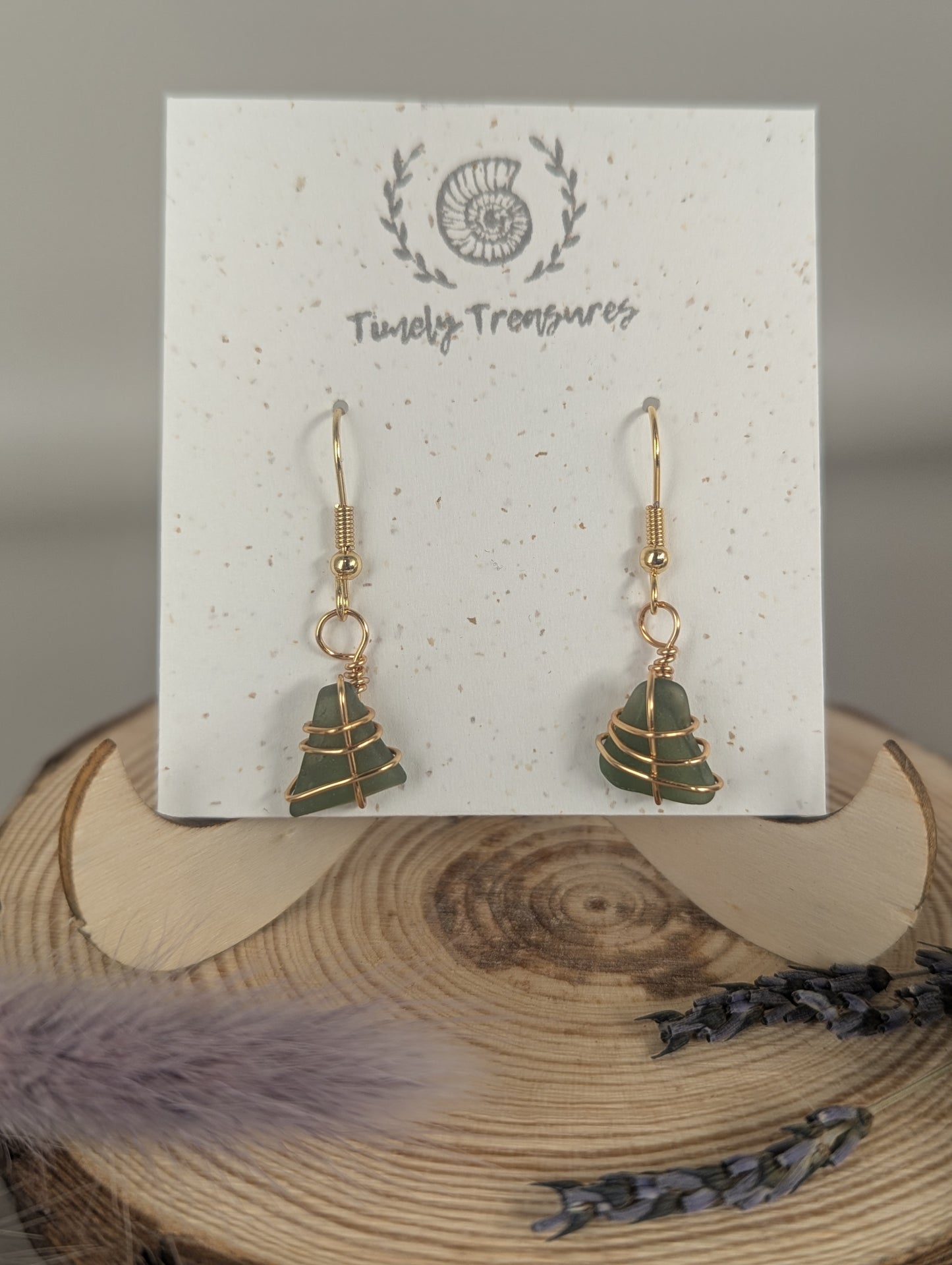 Gold Wire-Wrapped Sea Glass Drop Earrings by Timely Treasures