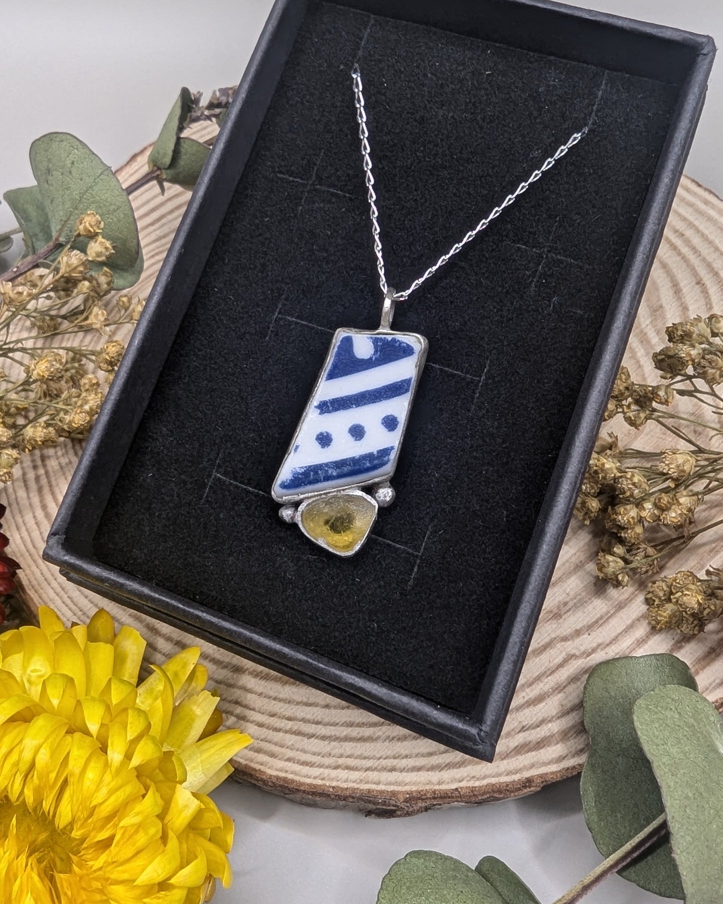 Sea Pottery and Sea Glass Silver Necklace