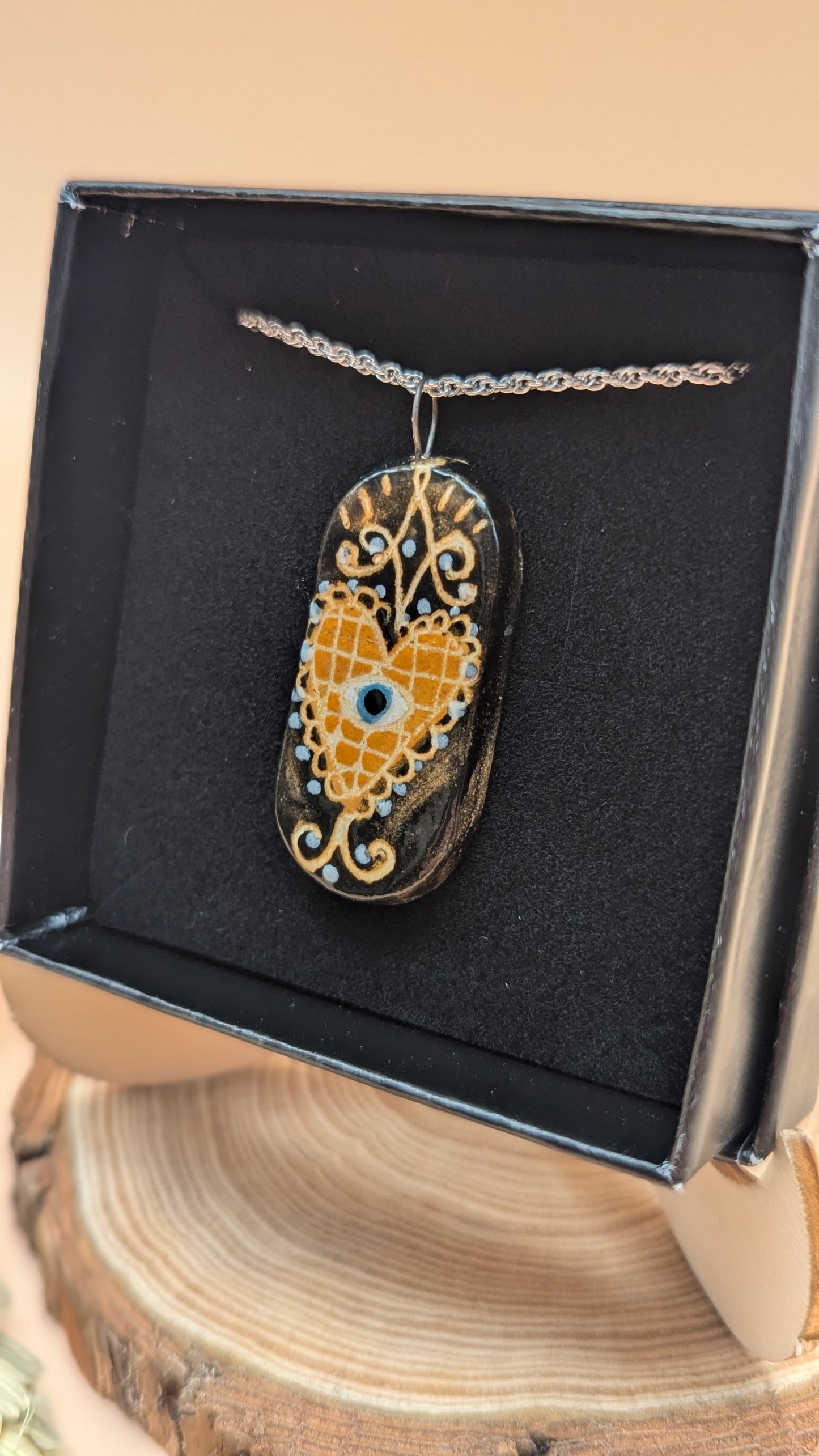 Medium Heart and Eye Pendant Necklace