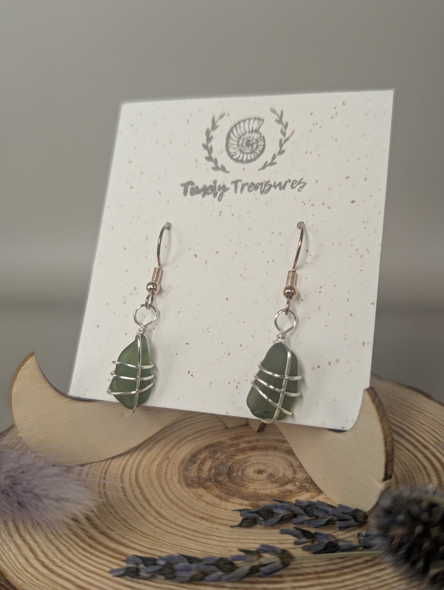 Silver Wire-wrapped Sea Glass Drop Earrings by Timely Treasures