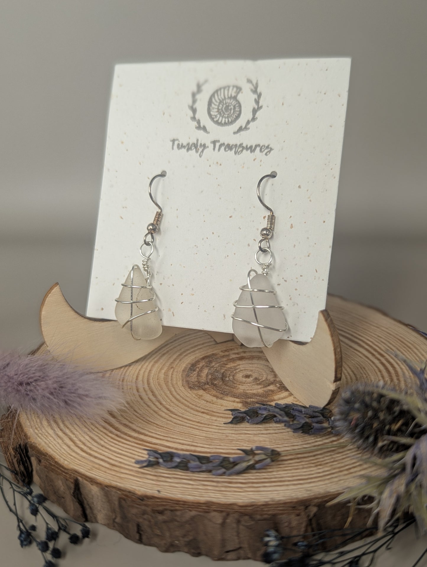 Silver Wire-wrapped Sea Glass Drop Earrings by Timely Treasures