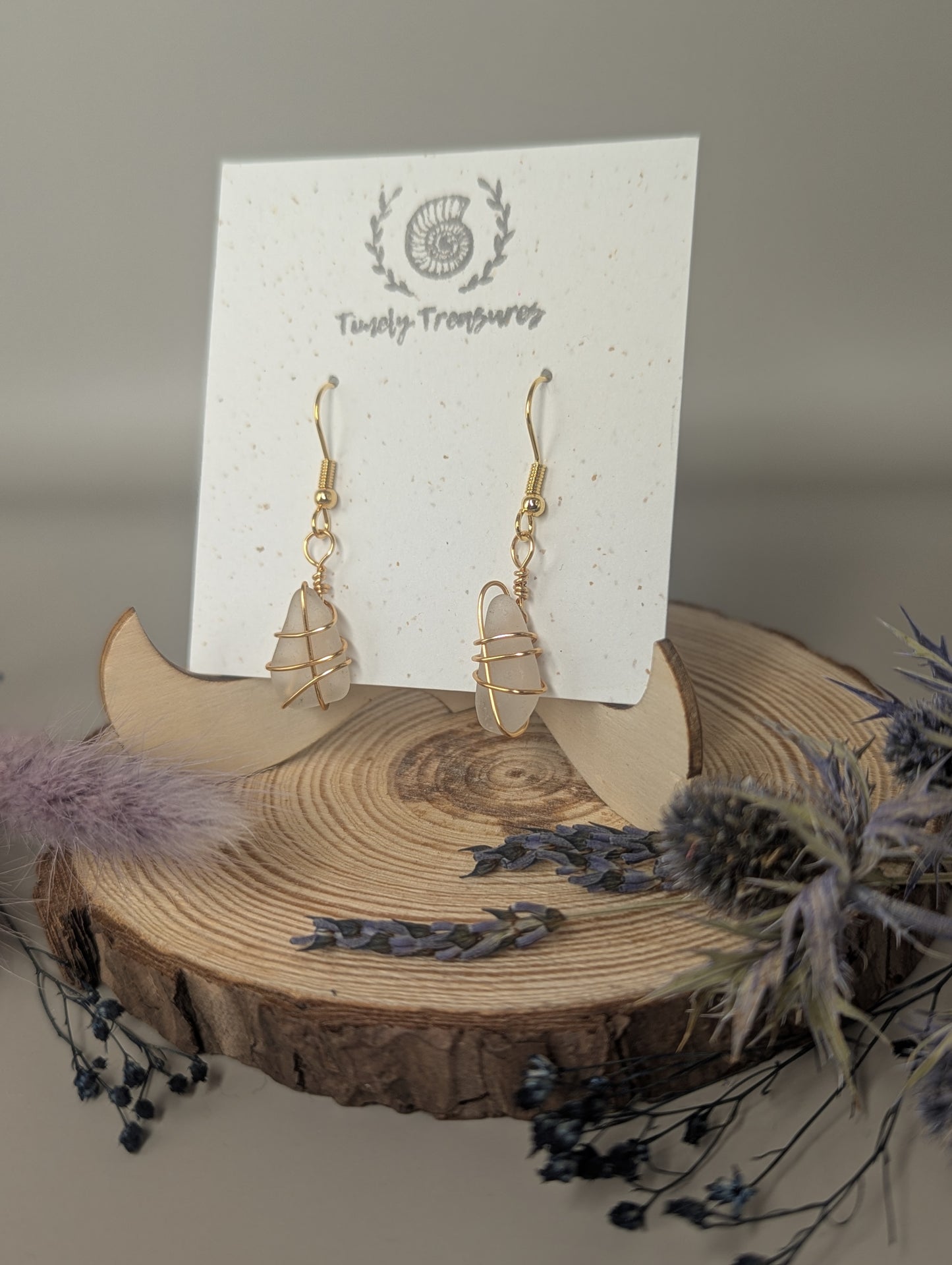 Gold Wire-Wrapped Sea Glass Drop Earrings by Timely Treasures