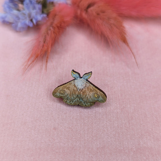 Small Wooden Moth Badge by Kalin Lin