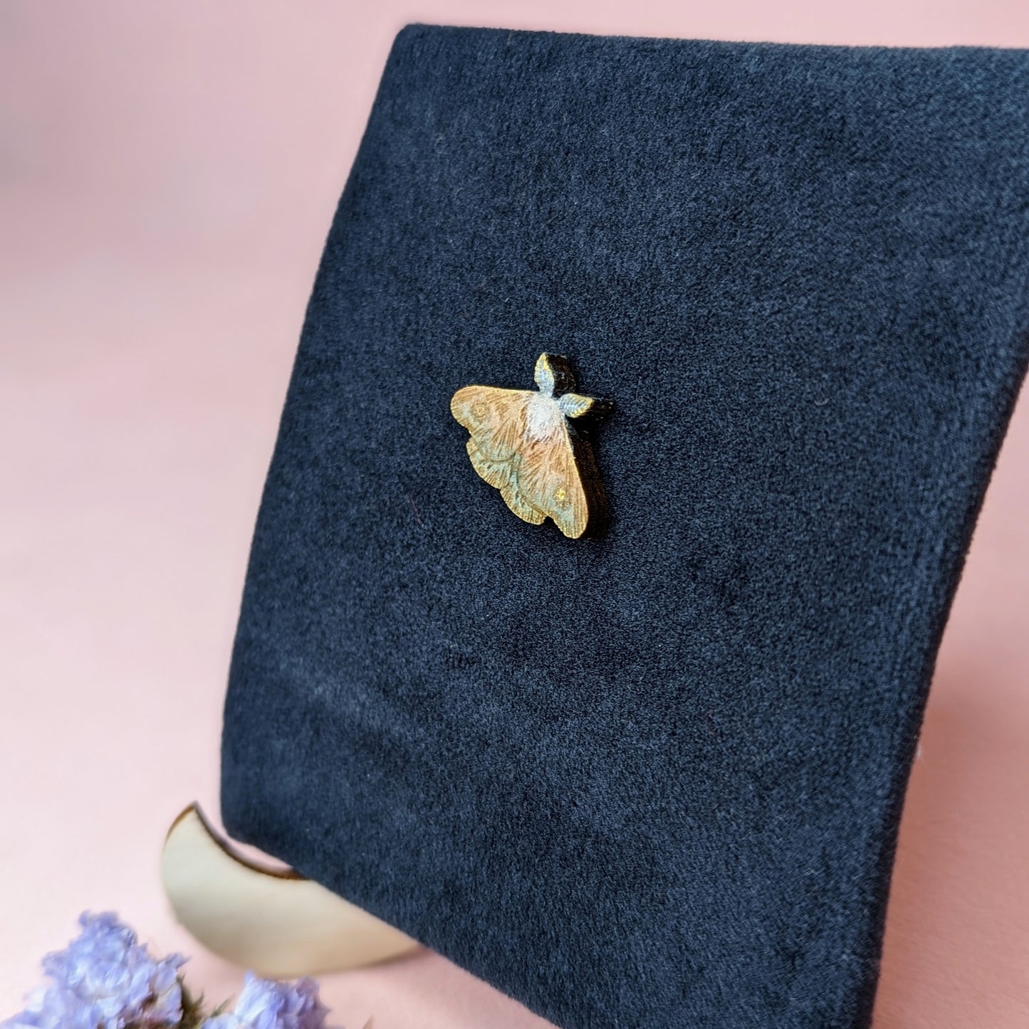 Small Wooden Moth Badge by Kalin Lin