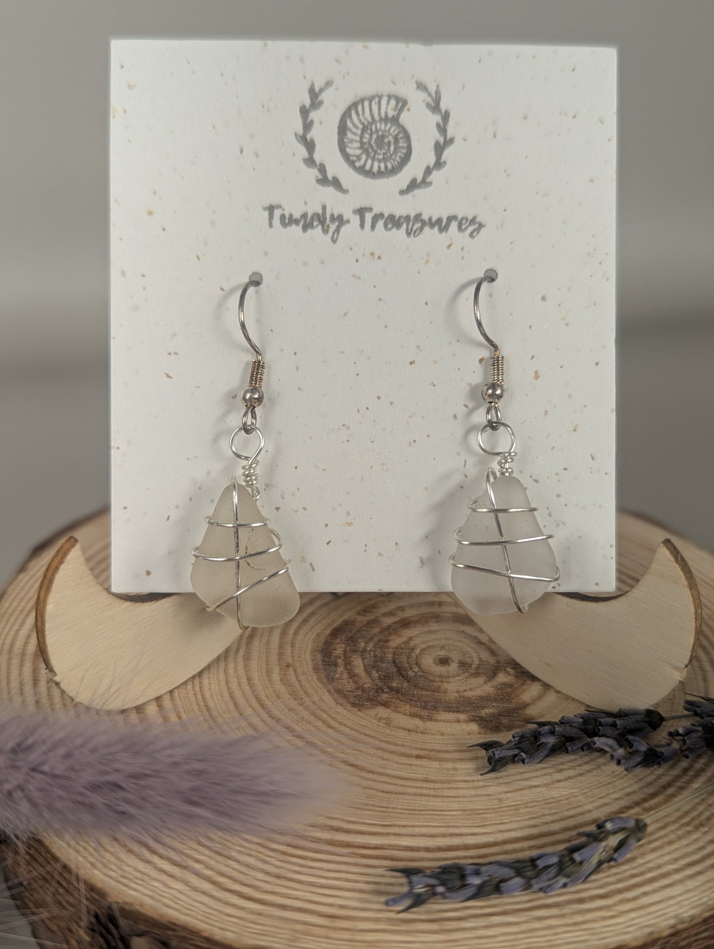 Silver Wire-wrapped Sea Glass Drop Earrings by Timely Treasures