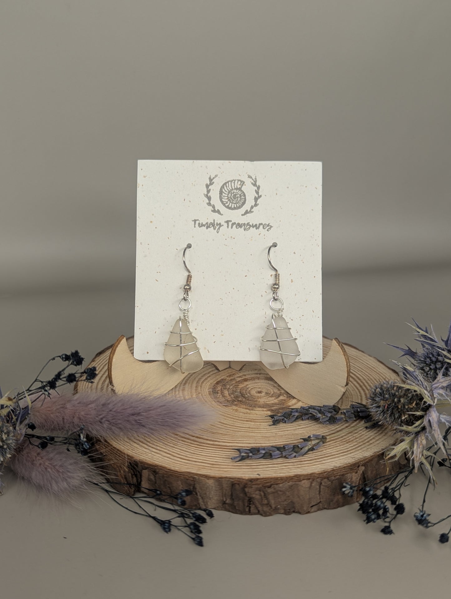 Silver Wire-wrapped Sea Glass Drop Earrings by Timely Treasures