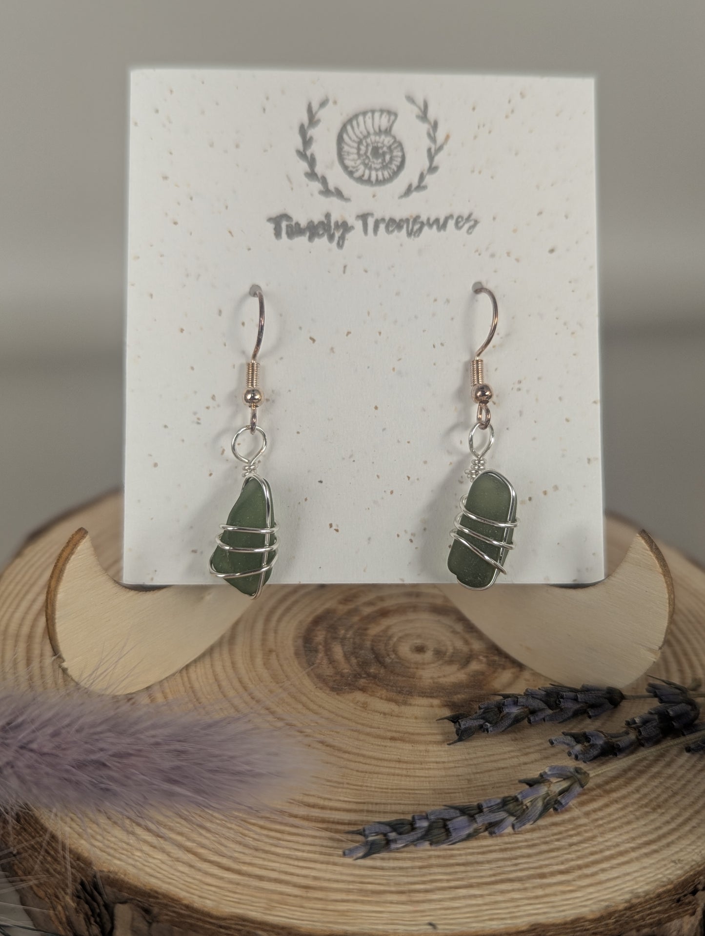 Silver Wire-wrapped Sea Glass Drop Earrings by Timely Treasures