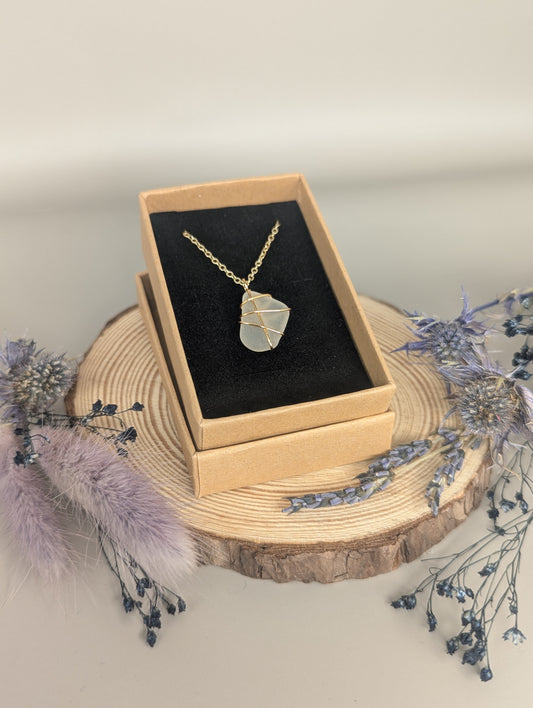 Gold Wire-wrapped Sea Glass Necklace by Timely Treasures