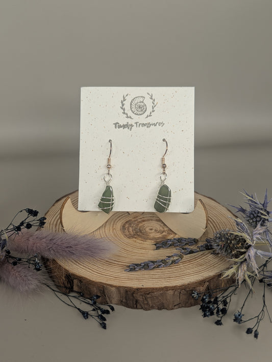 Silver Wire-wrapped Sea Glass Drop Earrings by Timely Treasures