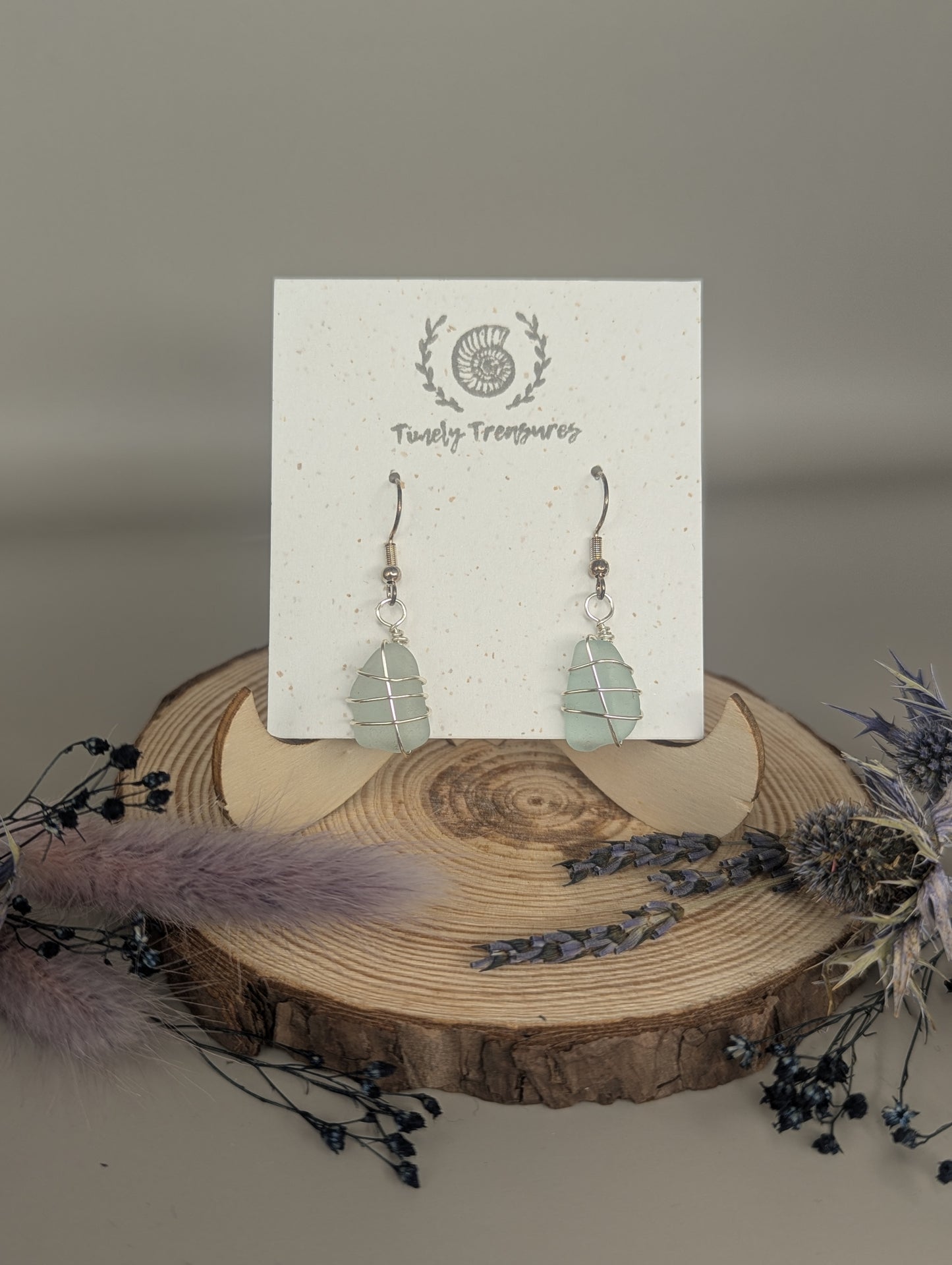 Silver Wire-wrapped Sea Glass Drop Earrings by Timely Treasures