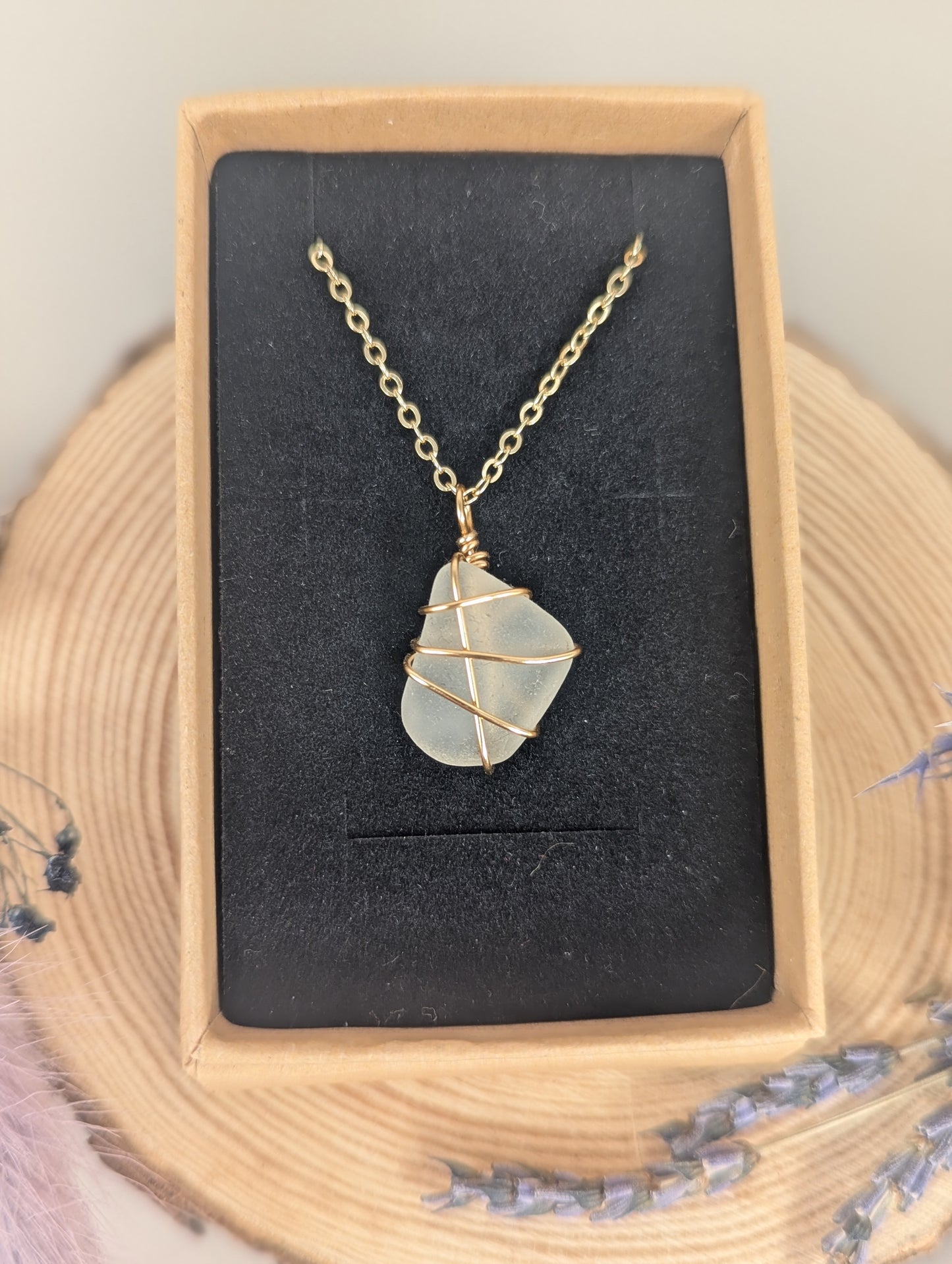 Gold Wire-wrapped Sea Glass Necklace by Timely Treasures